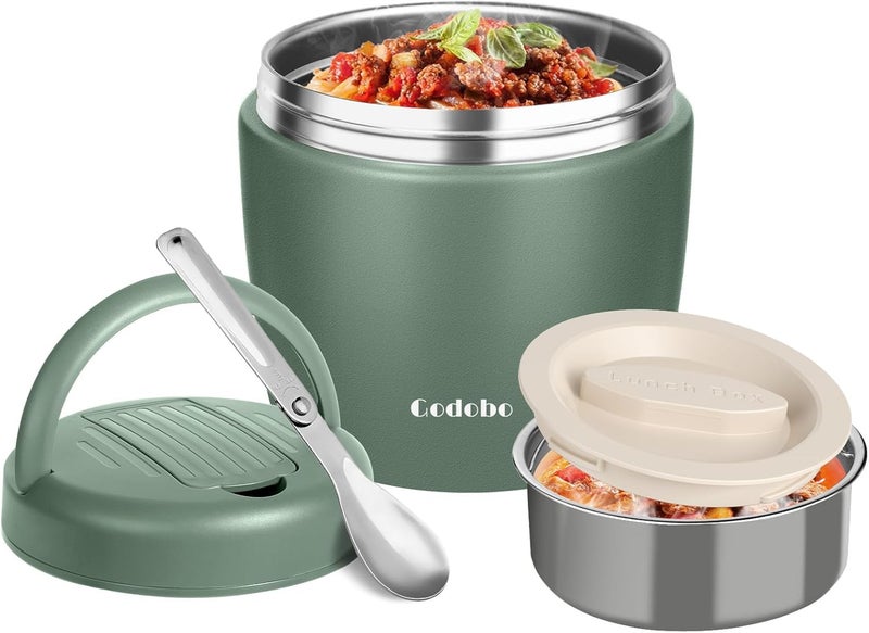 Godobo Thermo for Hot Food 40oz, Vacuum Insulated Food Jar for Adults, Stainless Steel Soup Thermo Wide Mouth Leakproof Lunch Containers with Spoon for School Office (Green) - Image 1